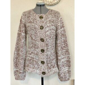Society for Rational Alpaca Merino Knit Cardigan Sweater White/Rust